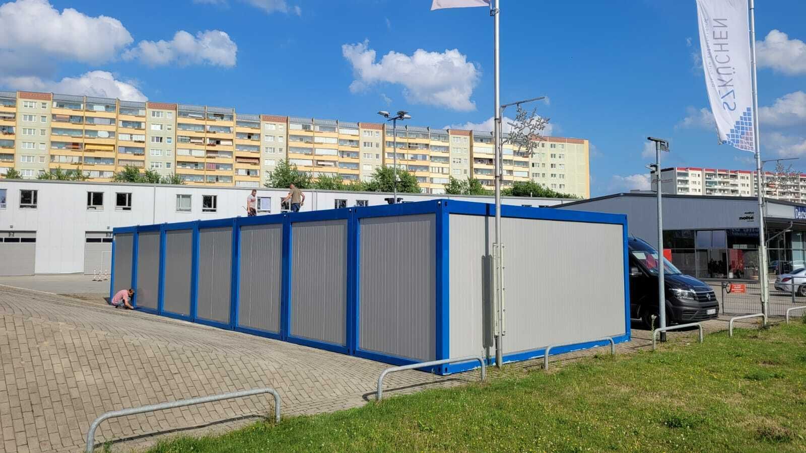 Kontener biurowy magazynowy handlowy podwójny 30m2 drzwi dwuskrzydłowe