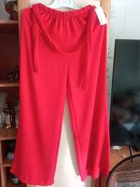Spodnie damskie szerokie czerwone pasek -L. Nowe z metką