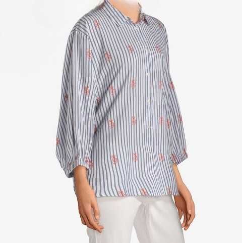 Damska koszula Lee - Bell Sleeve Shirt niebieskie paski z nadrukiem -M