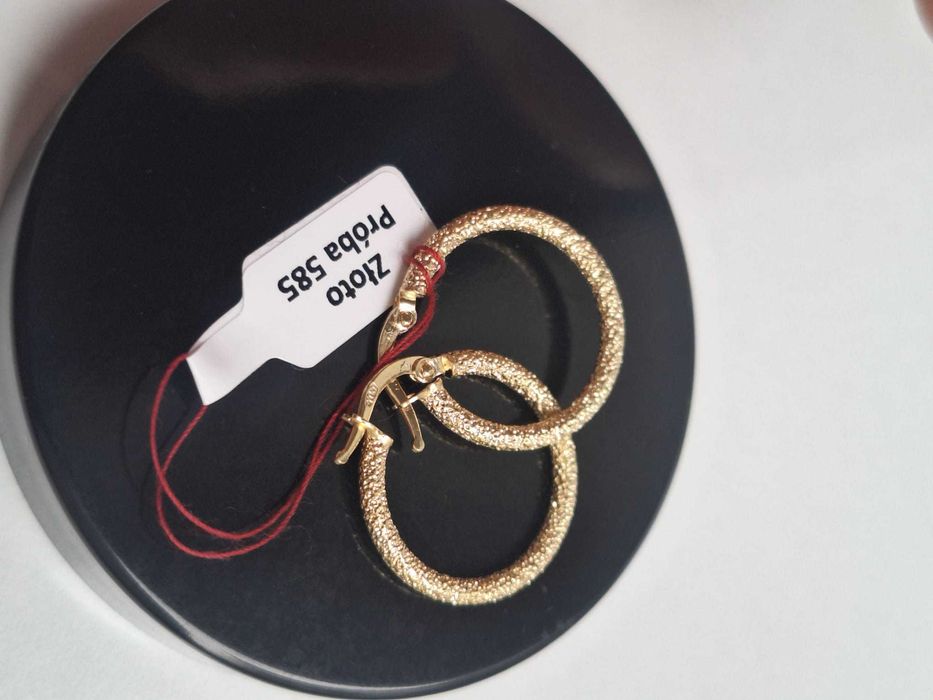 Złote diamentowane kolczyki koła , włoskie p. 585,14K