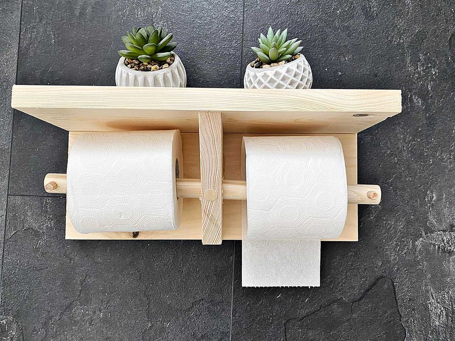 DREWNIANA półka z wieszakiem na papier lub ręcznik