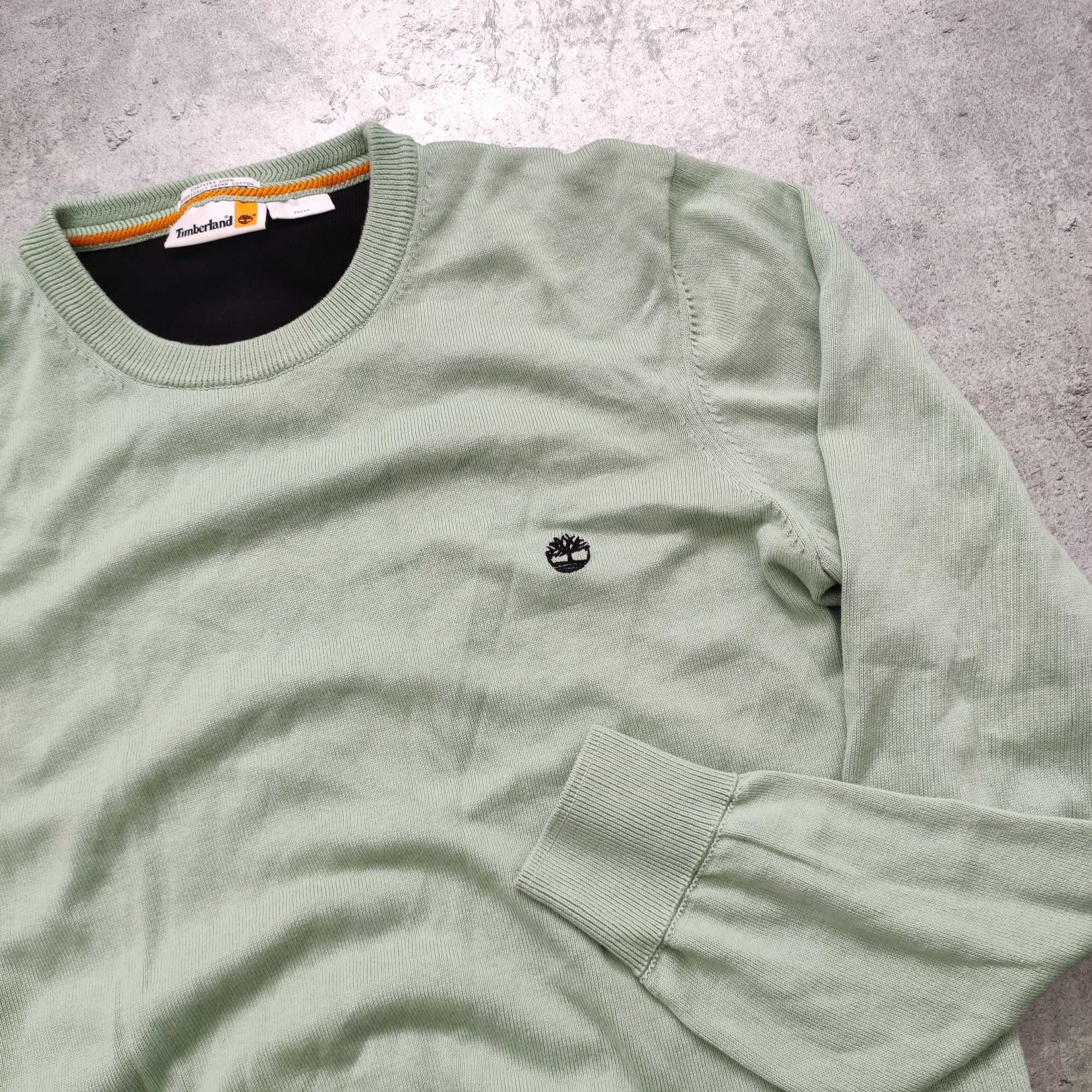 MĘSKI Elegancki PREMIUM Sweter Mięta Bawełna Timberland Haft Logo