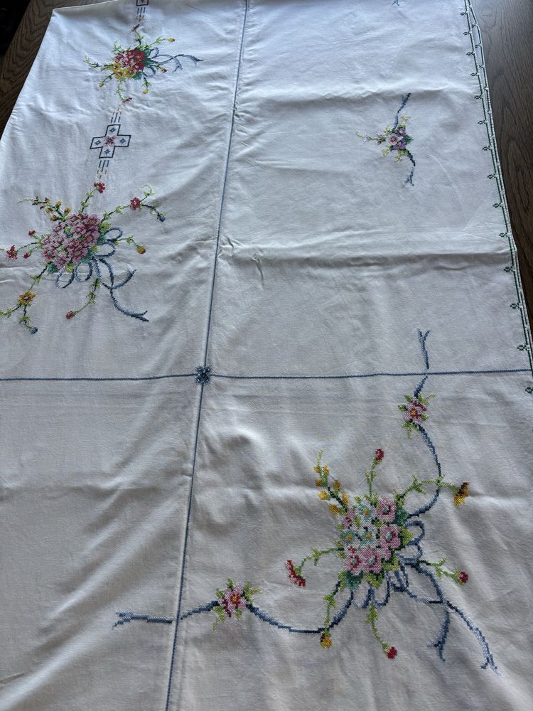 Toalha de mesa algodão ponto cruz manual 252 × 165 e 11 Guardanapos