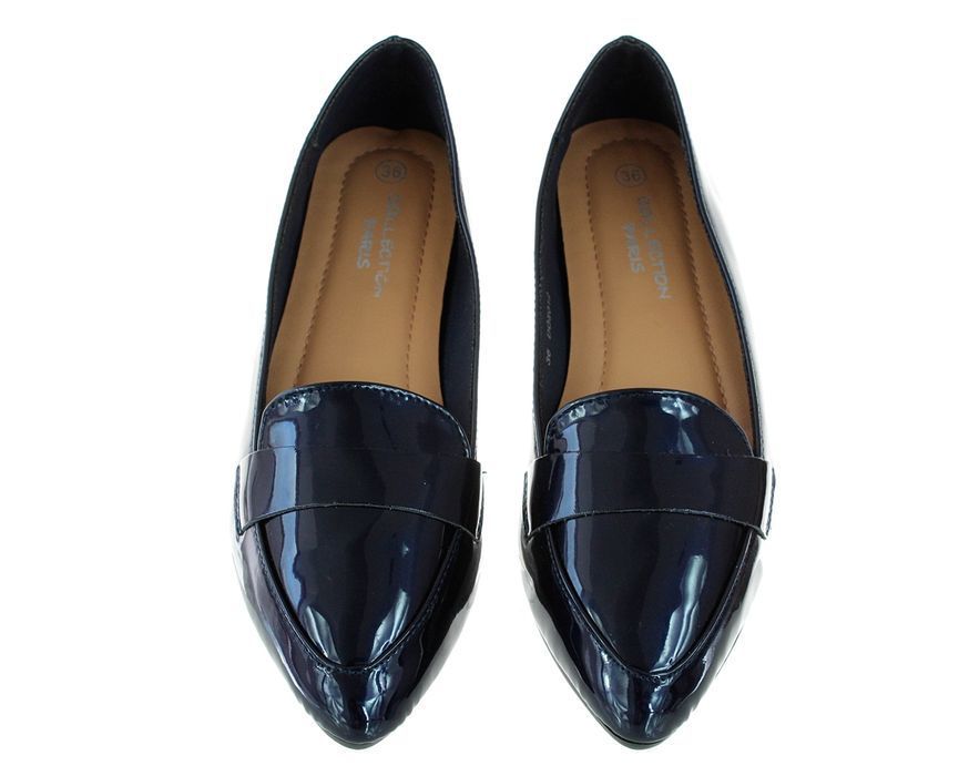 Rozmiar: 38 Baleriny Mokasyny Lakierki Granatowe Buty Damskie 6361