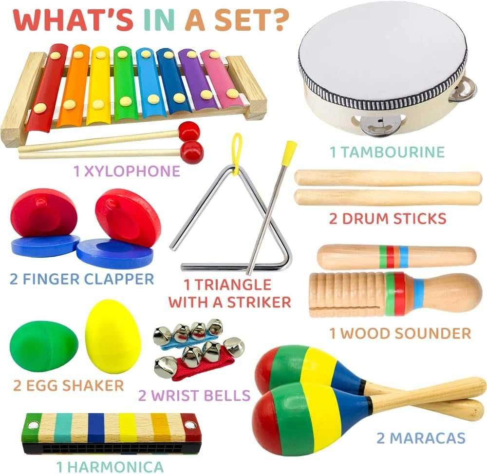 Drewniane instrumenty dla dzieci, kolorowe