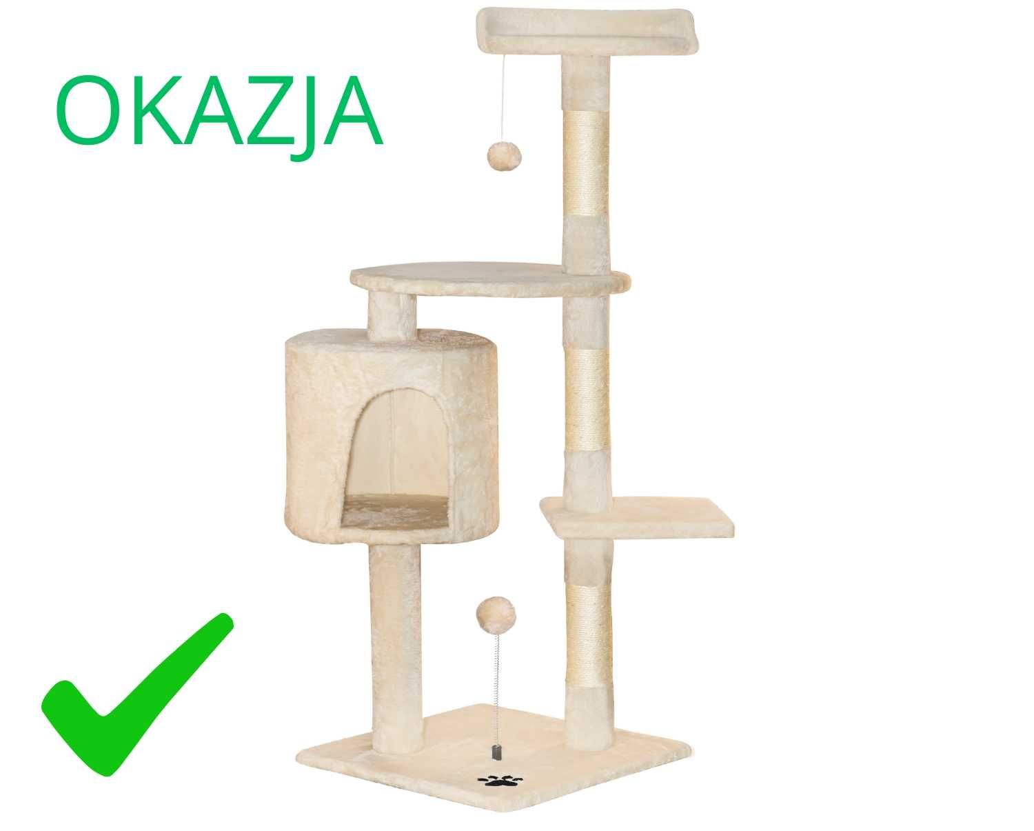 Piękny Drapak dla Kota 5 Poziomów, Domek, Wieża, Legowisko,Piłeczki
