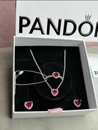 Набір Pandora Каблучка Намисто Сережки Пандора червоне серце