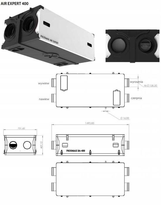 Rekuperacja DO 150-200m2 FI 75 WENTYLACJA ZESTAW