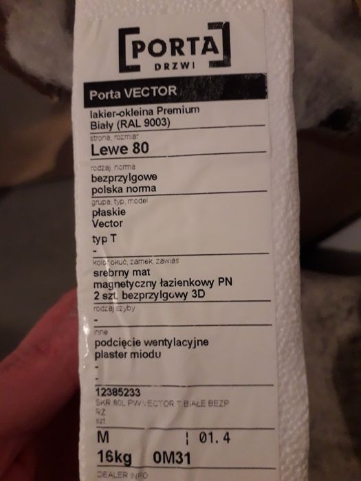 Drzwi wewnętrzne Porta Vector, białe, 80 lewe, bezprzylgowe - OKAZJA!