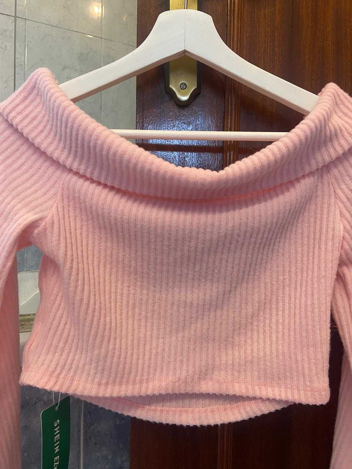 Blusa ombro caído - rosa bebé