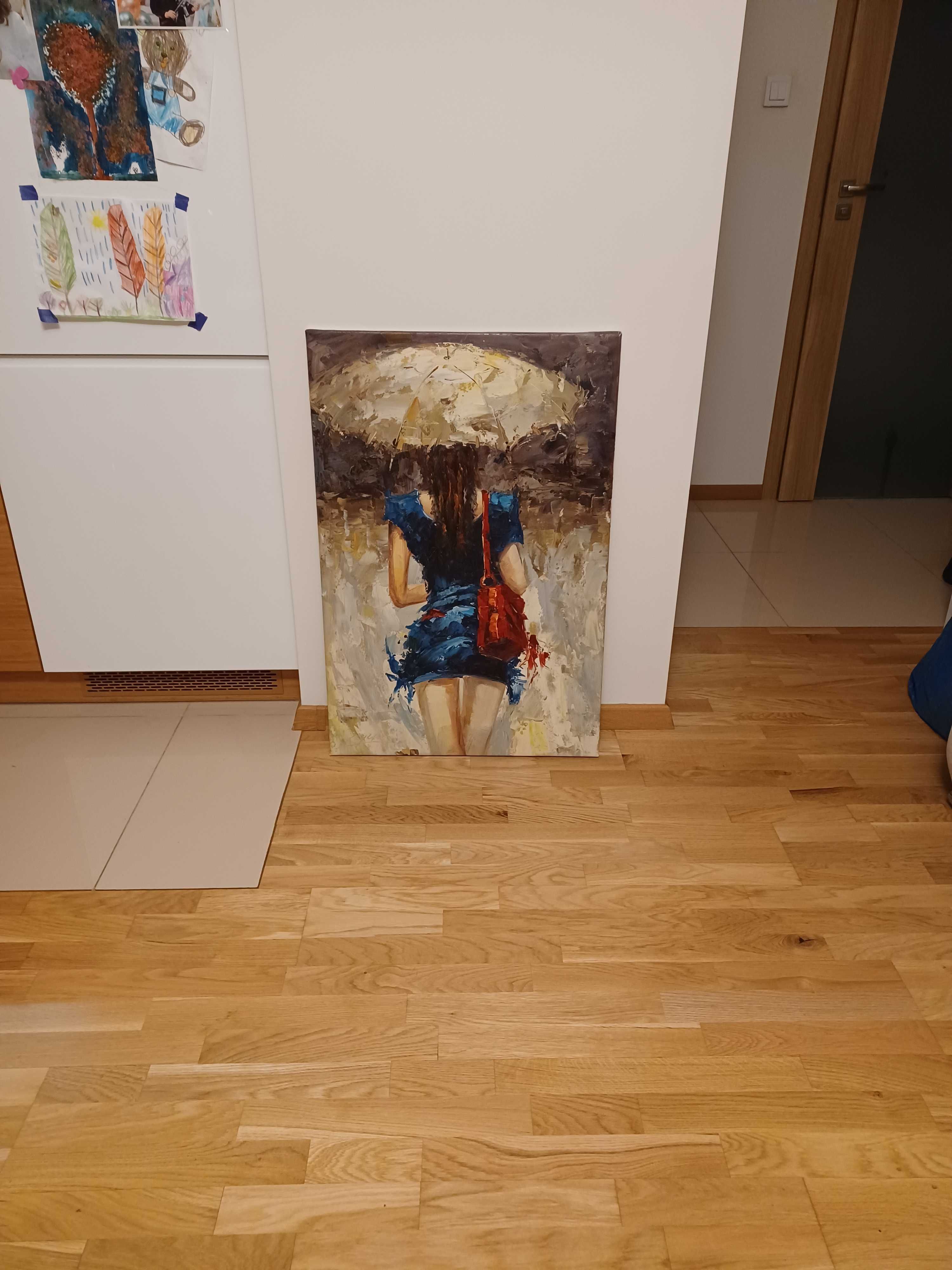 Duży obraz na płótnie dziewczyna recznie malowany szpachelka 90x60