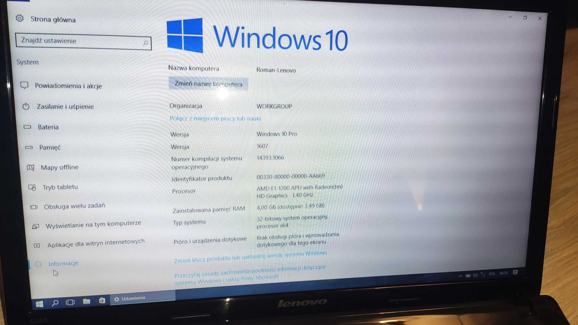 Laptop Lenovo G585 E1-1200M/4GB/500/DVD-RW/Win10