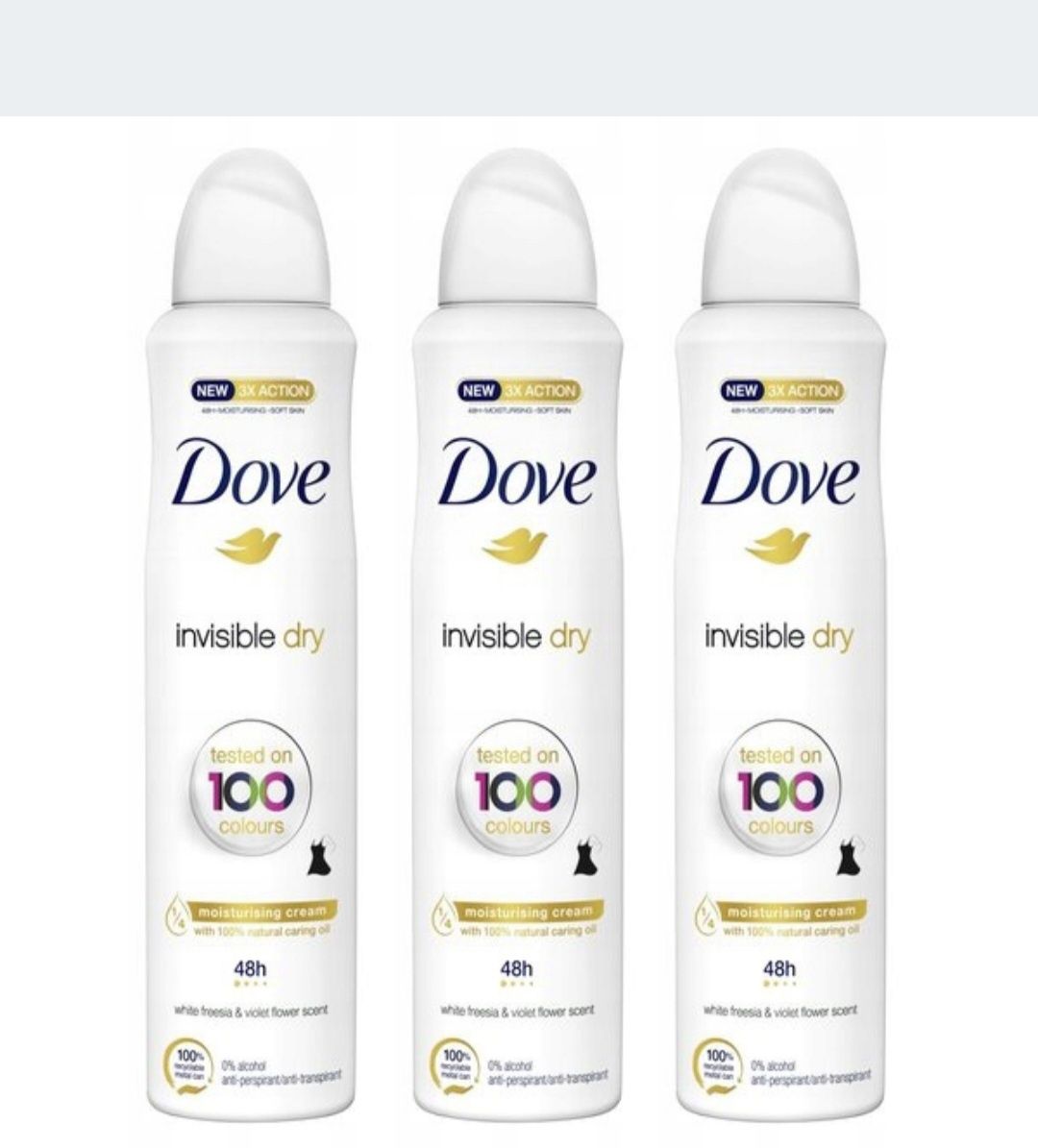 3 x 250 Dove - Invisible dry White freesia & violet flower