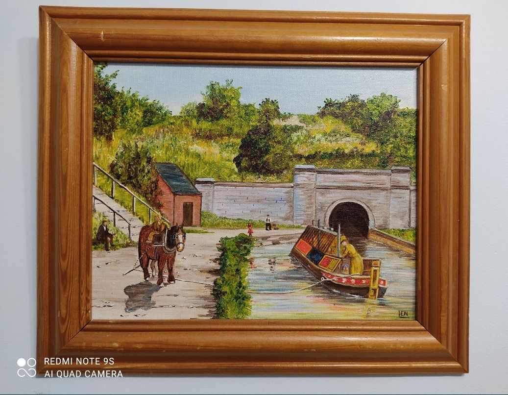 Len Piggott"Nad rzeką"-wspaniały obraz olejny na płycie!