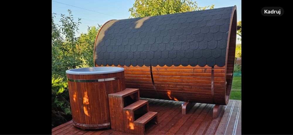 SAUNA ogrodowa + Przedsionek + Beczka do chłodzenia