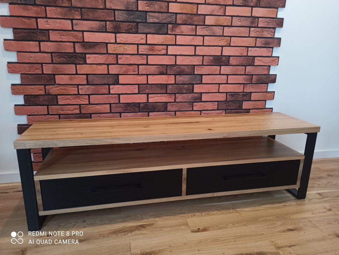 Szafka RTV 160 cm  loft styl lity dąb, olej lakier Blum