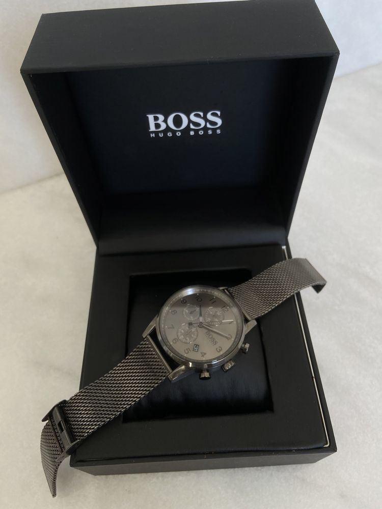 NEW Relógio BOSS Navigator Chrn Gry Dial/ Mesh Bct