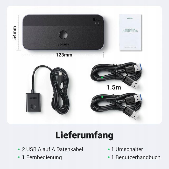 Przełącznik USB KVM 2PC z 1C3A 3.0 portami, przełącznik USB 2 w 4 w