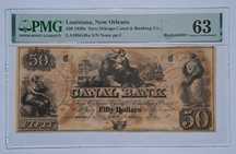 Piękny.Stary banknot 50 dolarów 1850's Canal Bank.PMG63.