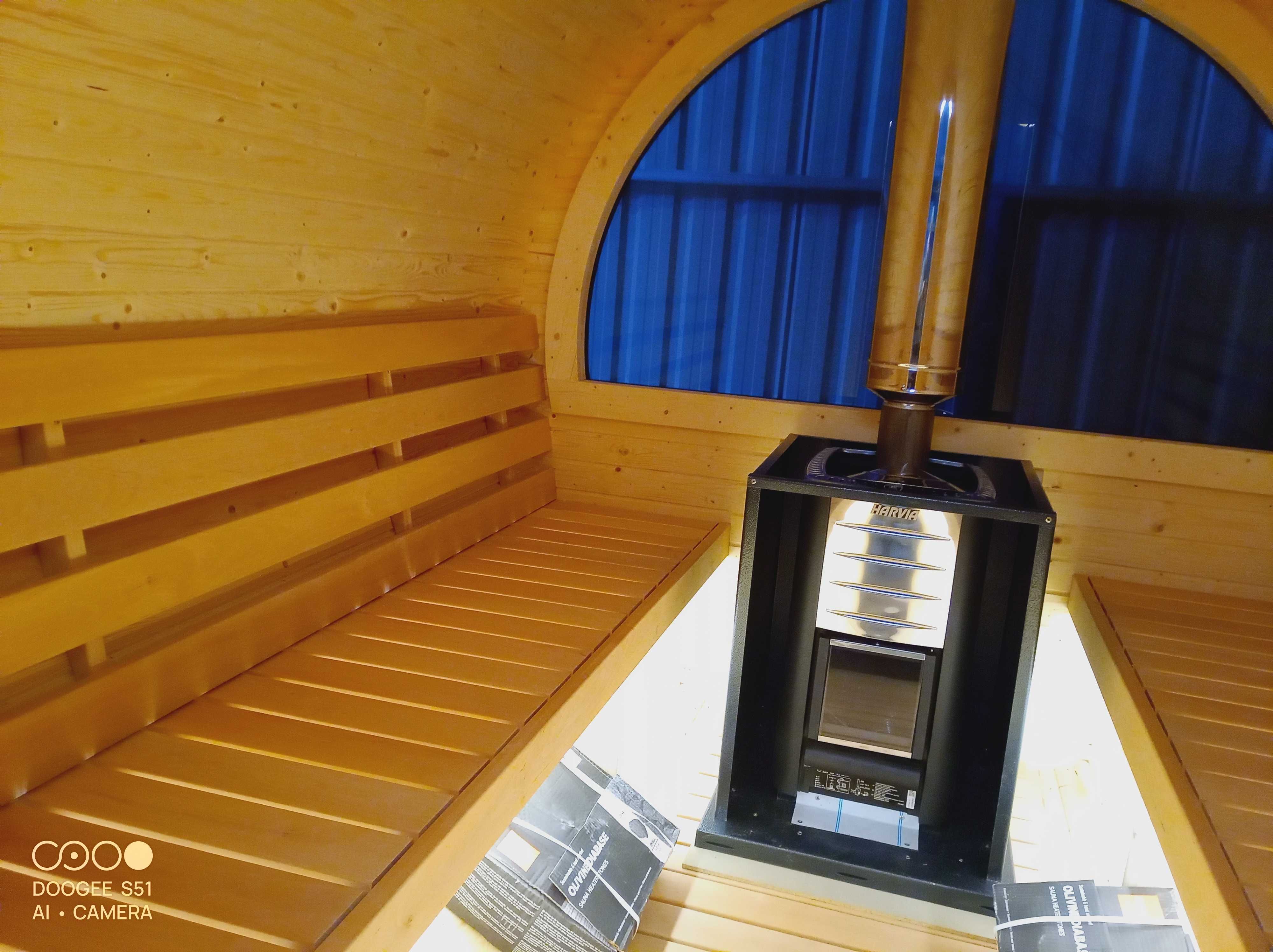 Sauna Beczka 300cm Ogrodowa Harvia Panorama Bania Ruska Wyposażona