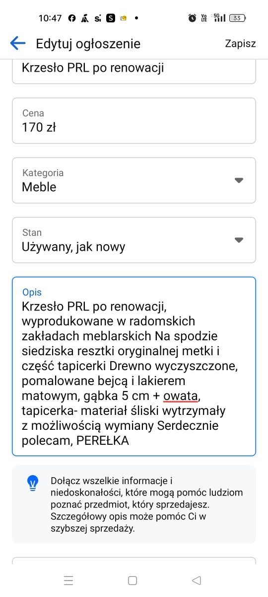 Krzesło PRL po renowacji