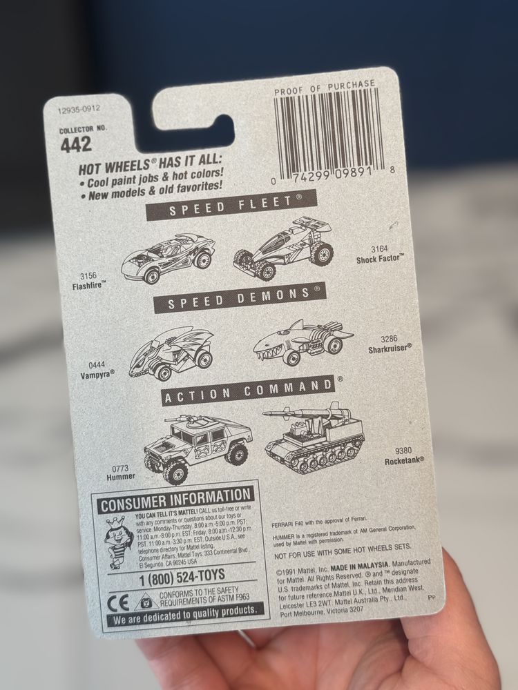Hot Wheels FERRARI F40 potęga! Biała, otwierana klapa, 34 lata model