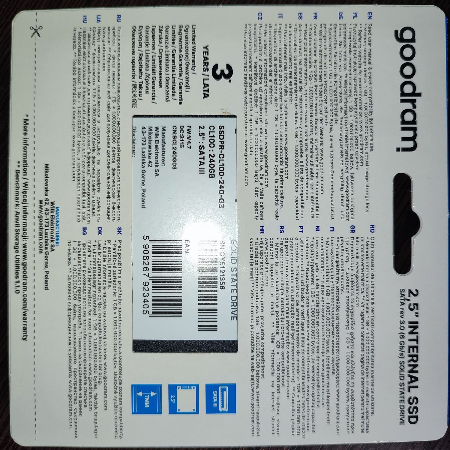 Новый SSD Goodram CL100 120 Gb SATA III 2,5″ GEN.3TLC 3D