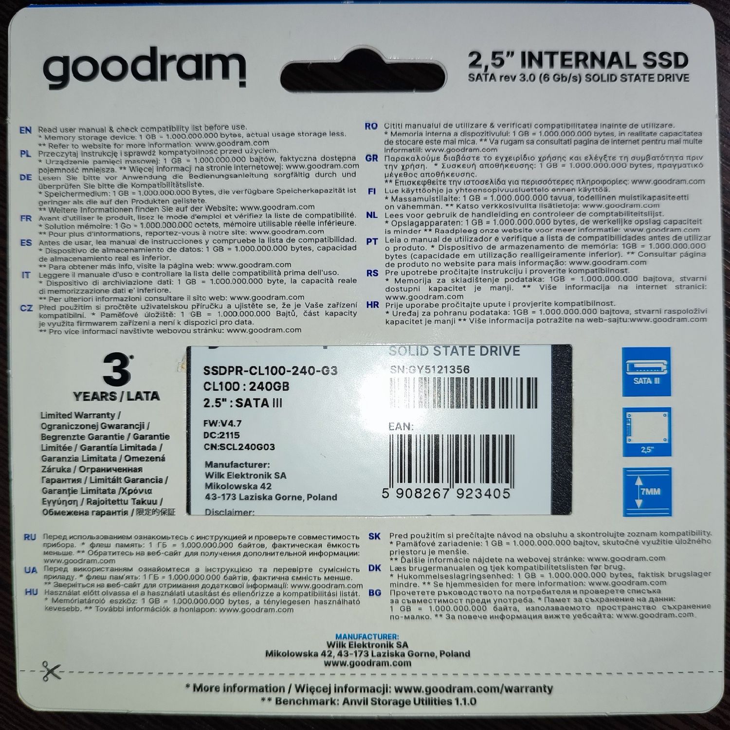 Новый SSD Goodram CL100 120 Gb SATA III 2,5″ GEN.3TLC 3D