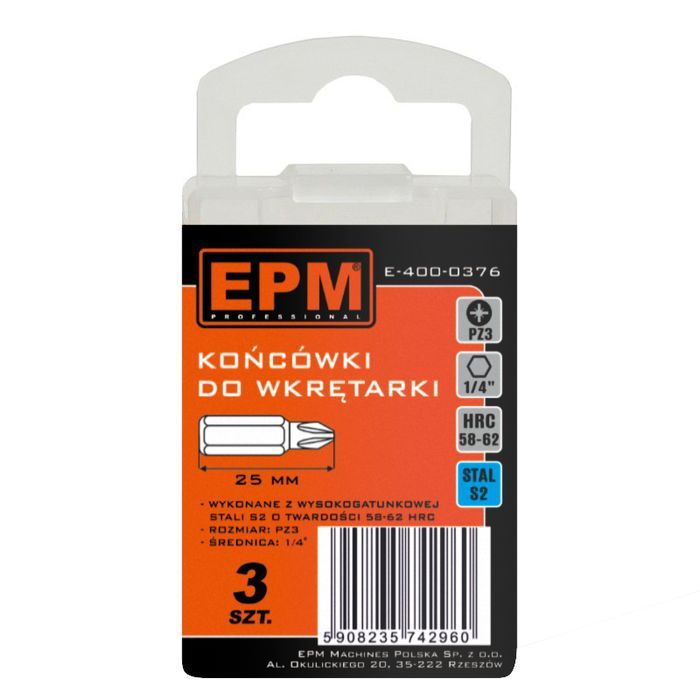 Grot, Bit, Końcówka Do Wkrętarki 25Mm 3Szt. Pz3 EPM