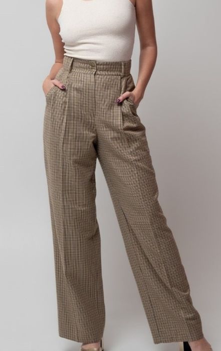 Wełniane spodnie w kratkę, retro Yanowska