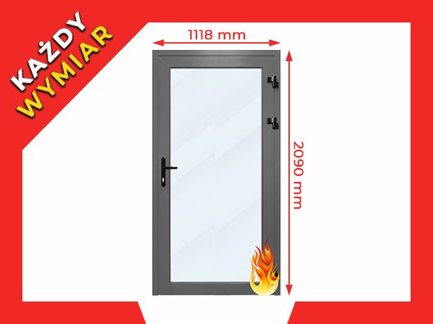 Drzwi Wejściowe Aluminiowe PPOŻ Sklepowe Zewnętrzne 1118 x 2090 mm