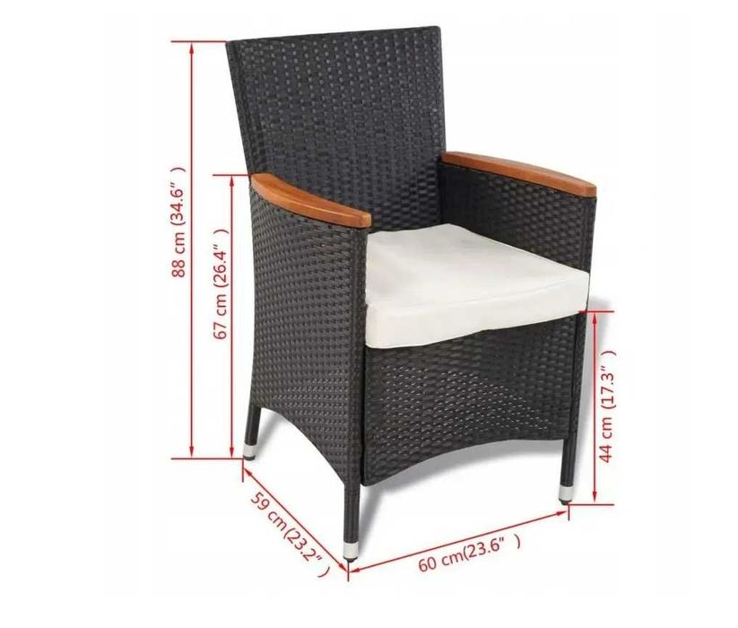 Krzesła ogrodowe VidaXL technorattan EXCLUSIVE czarny, drewno