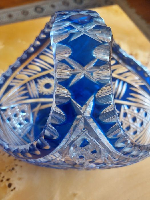 Kryształ koszyk  PRL niebieski duży stan idealny