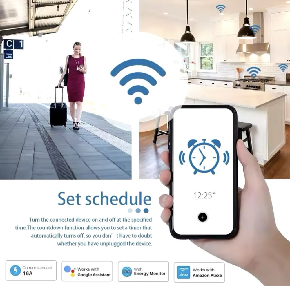 Розетка Wi-Fi умная 16А 3кВт. Мониторинг.