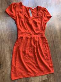 Lekka cienka czerwona sukienka mini xs s krótki rękawek pas gumka