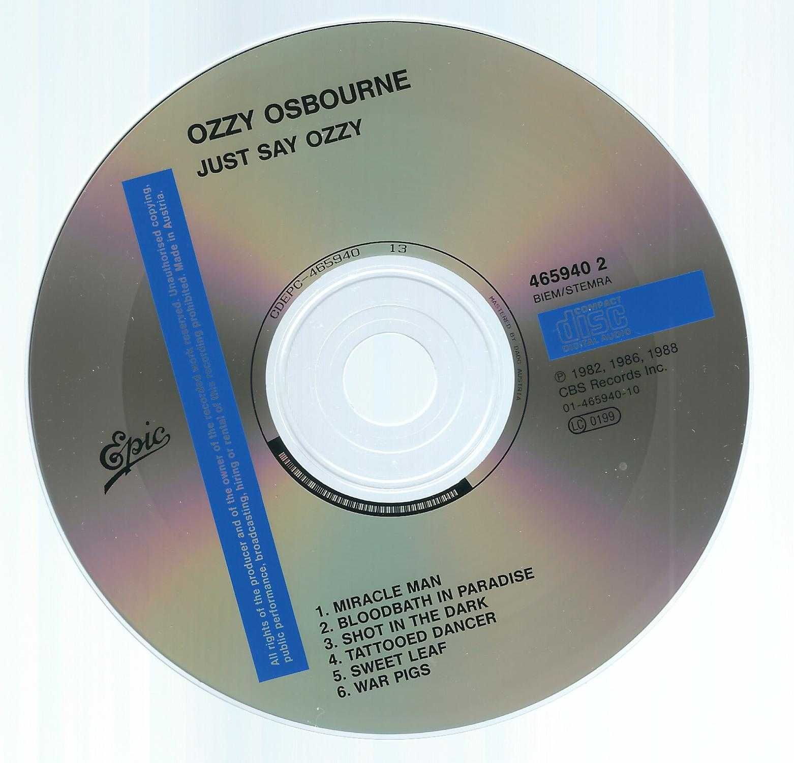 CD (EP) Ozzy Osbourne - Just Say Ozzy (1990) (Epic)