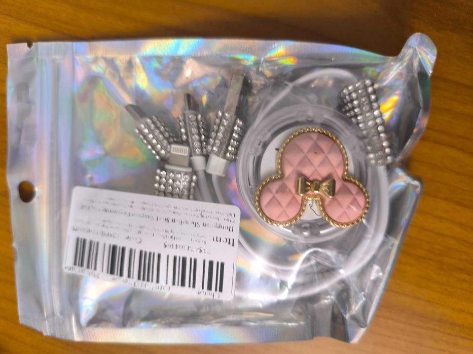 Cabo Carregador USB Minnie Mouse Diamantes