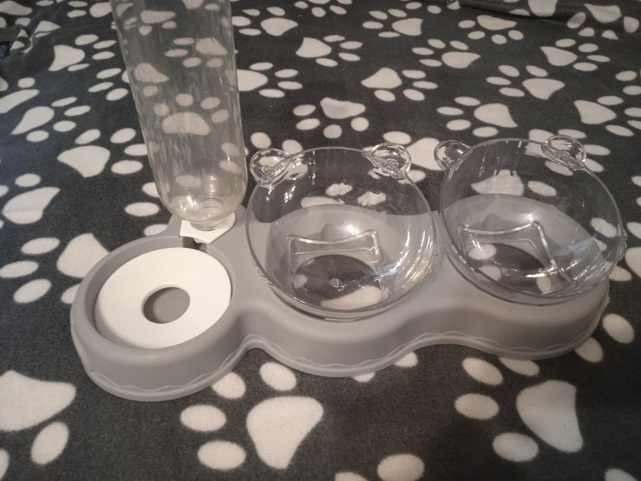 Podwójna miska z automatycznym dozownikiem wody, Poidło dla kota i psa