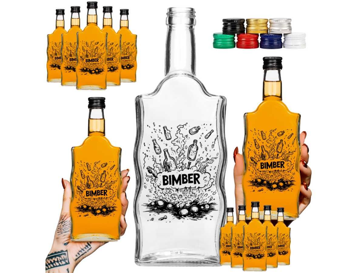 10x Butelka Warta 500 ml z nadrukiem Bombowy Bimber + zakrętki– bimber