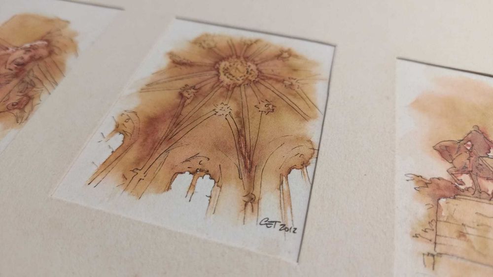 AguarelaTríptico artístico – 3 ilustrações em aguarela