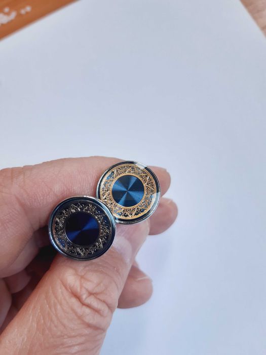 Spinki mankietowe do mankietów koszuli okrągłe niebieskie ślub wesele