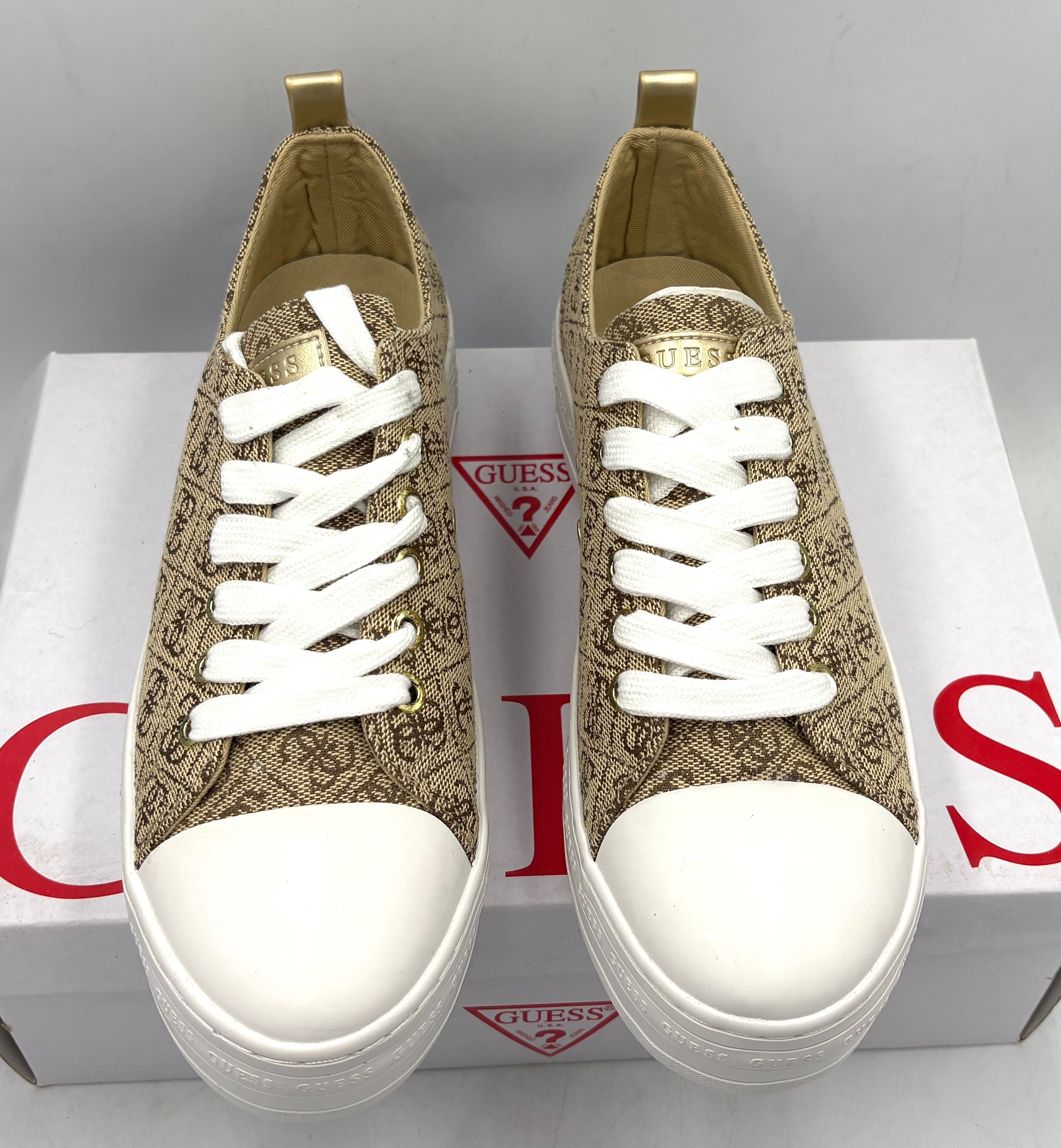 ‼️Nowe oryginalne trampki sneakersy GUESS Brigs5 beżowy beibr 38 AZ179