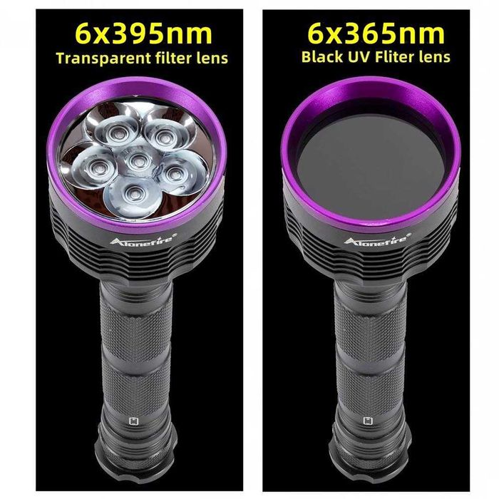 Latarka UV AloneFire SV56 30W 6 x395nm srebrny klosz plus ŁADOWARKA