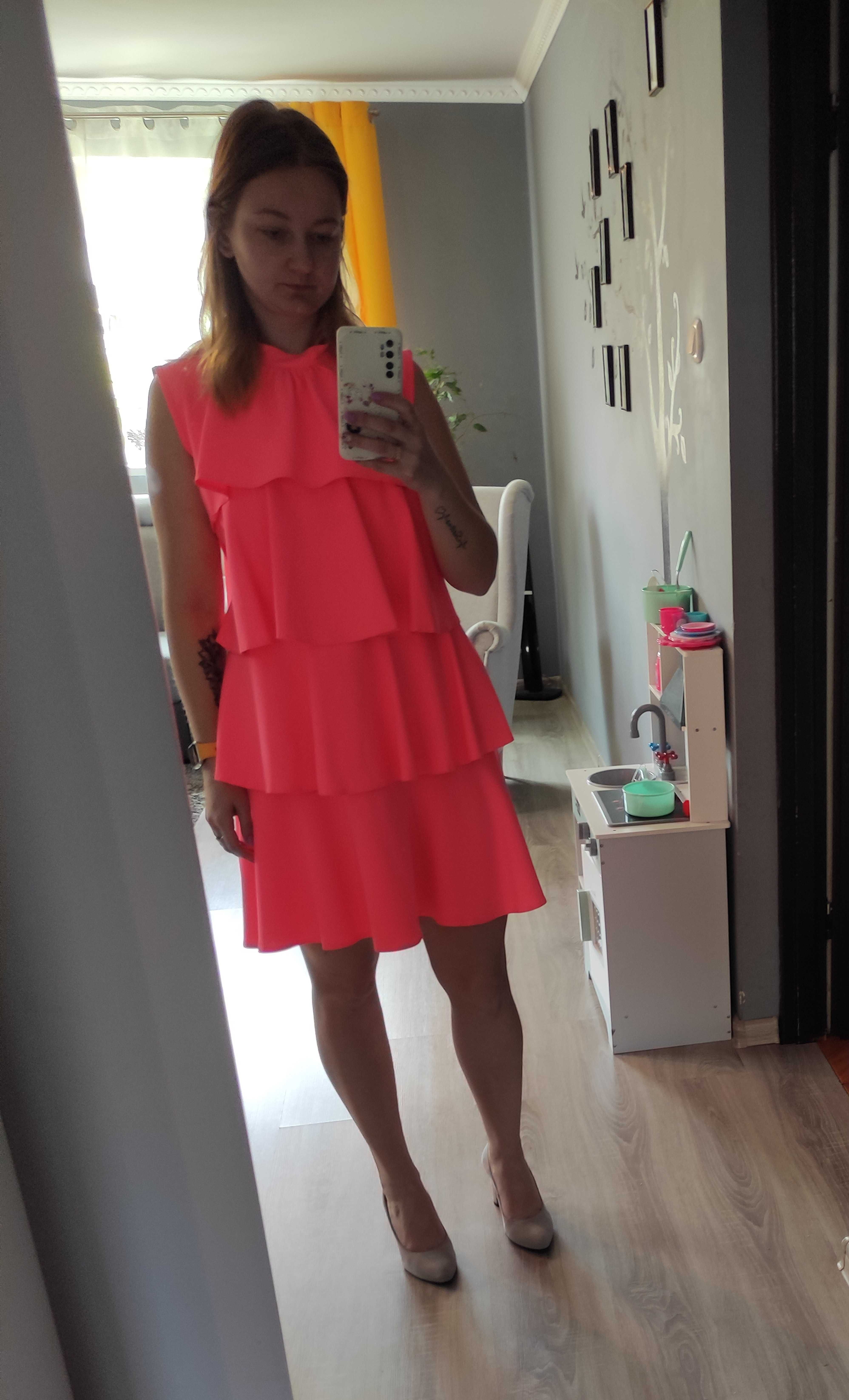 Sukienka neonowa falbany XL