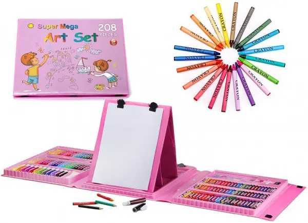 Набор для рисования 208 предметов в чемоданчике розовый