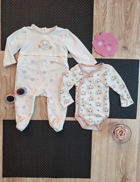 Body kopertowe w kotki i pajacyk 68 cm