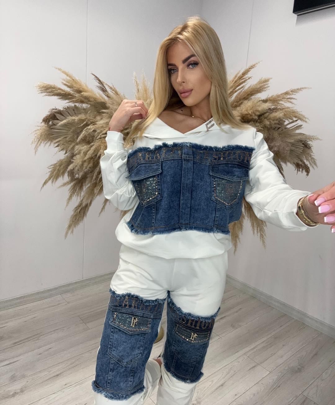 Piękny komplet dres jeans dwa kolory logo paparazzi