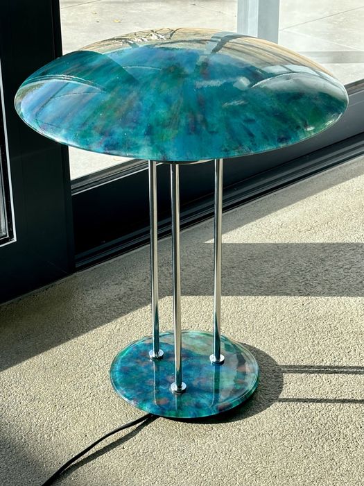 Designerska Lampa Ralph Zernisch sygnowana 1990r Chrom i szło Unikat