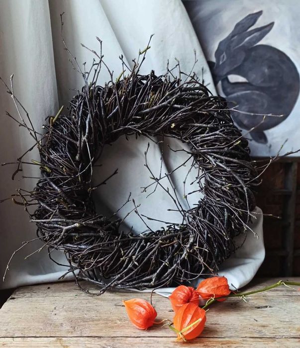 Jesienny naturalny wianek brzozowy styl vintage retro boho