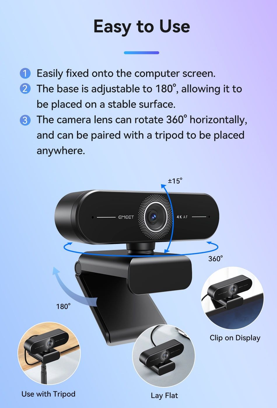 Веб-камера 4K EMEET C60E, 3840×2160, Web Camera, с микрофонами